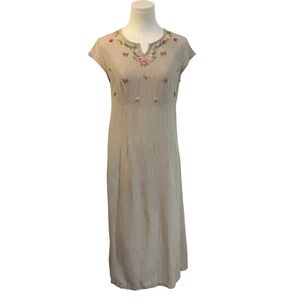 Club Newport Linen Blend Embroidered Cottagecore Midi Dress Coastal‎ Granny 6P